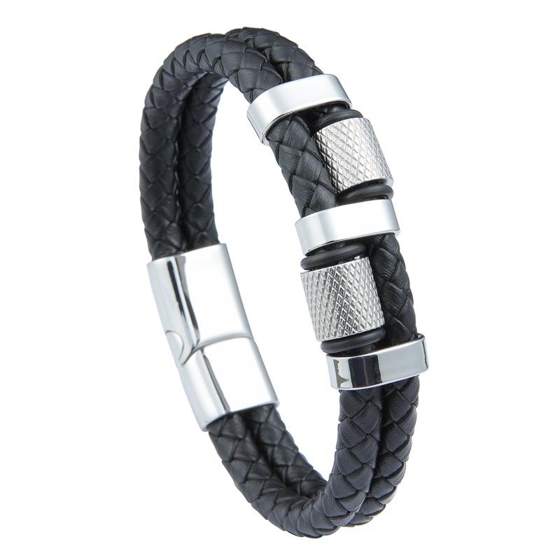 Кожаный браслет из нержавеющей стали для мужчин, ювелирные браслеты, подарок для мальчиков