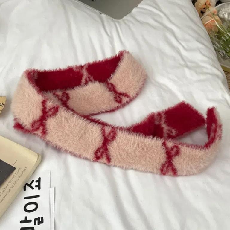 Тонкий двухсторонний шарф Y2k, длинный, цветной блок, защита шеи, ретро бант, вязаный шейный платок, для девочек