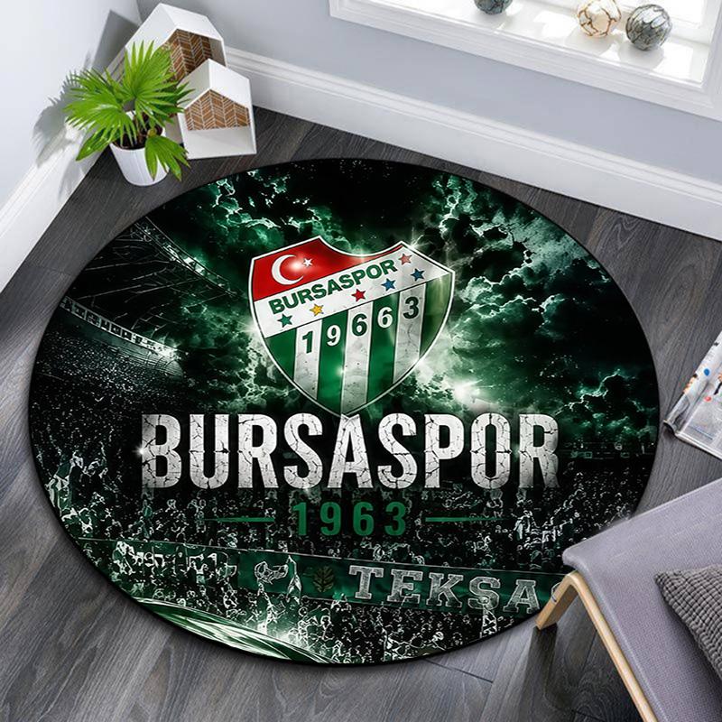 Bursaspor Round Area Rug,Carpet Rug for Living Room Bedroom Sofa Playroom Decor,Non-slip Floor Mat