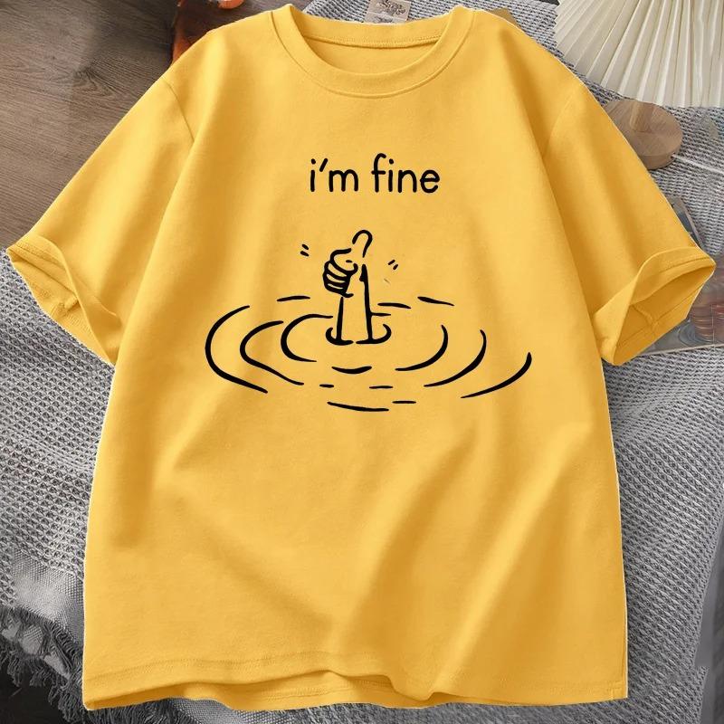 I'm Fine Back Print T-shirt Women Funny Mental Health T Shirt Humor Short Sleeve Loose Tshirt Loose Fashion Tees