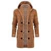Men's Solid Color Knitted Coat Hooded Long Windbreaker Button Cardigan Medium Length Sweater