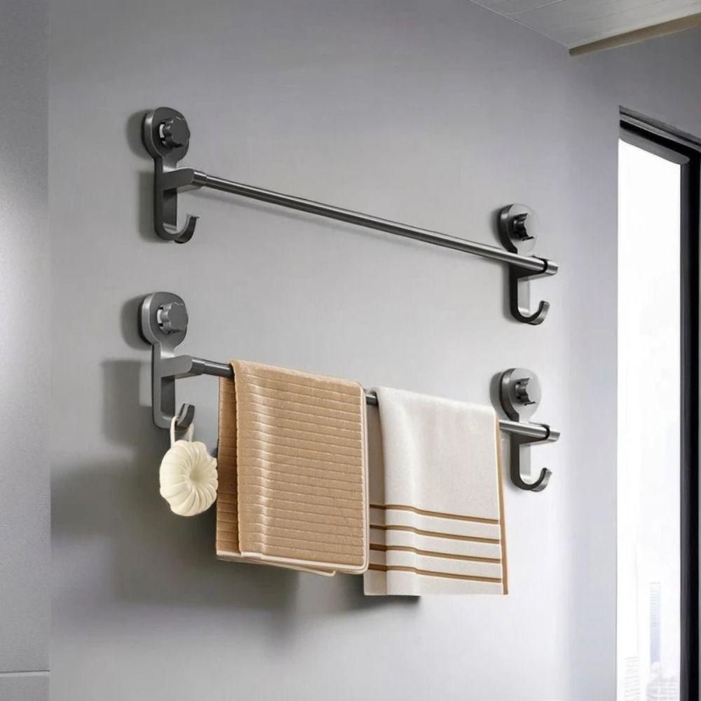 Punching-Free Suction Cup Towel Holder Wall-mounted Bathroom Towel Rod Shower Slipper Rack Kitchen