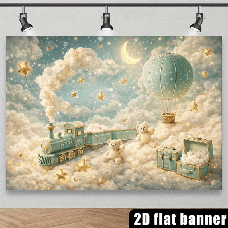 2D planar teddy bear cloud party backdrop fabric, highly suitable for indoor and outdoor celebration events, multi-functional