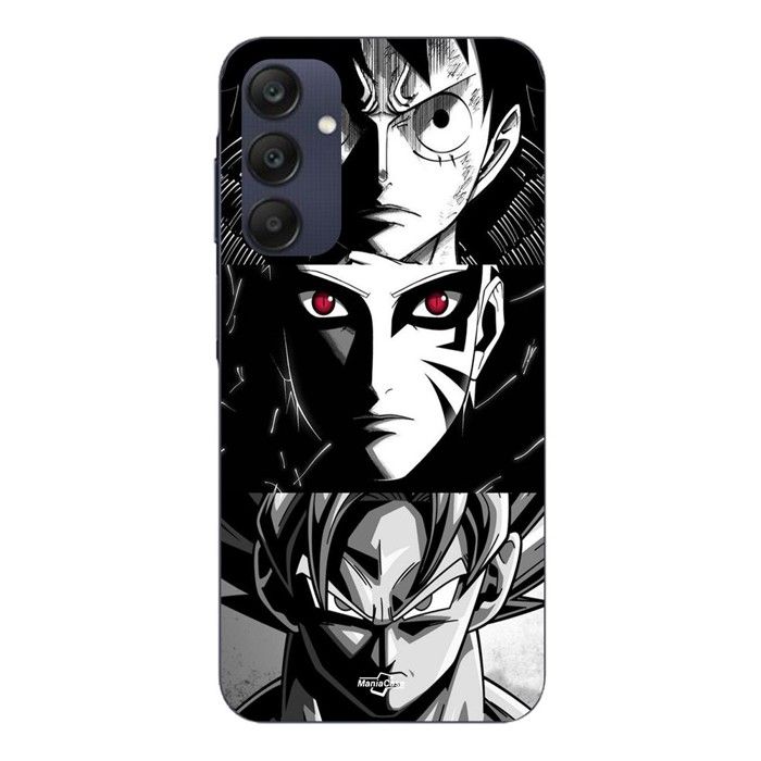 Coque Pour Samsung galaxy A25 Sangoku Naruto Luffy one piece Dragon Ball Z fond noir et blanc Maniacase