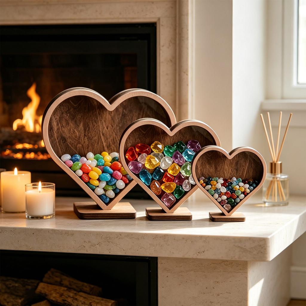 Heart Shaped Wooden Storage Box - Decorative Display for Home Shelf