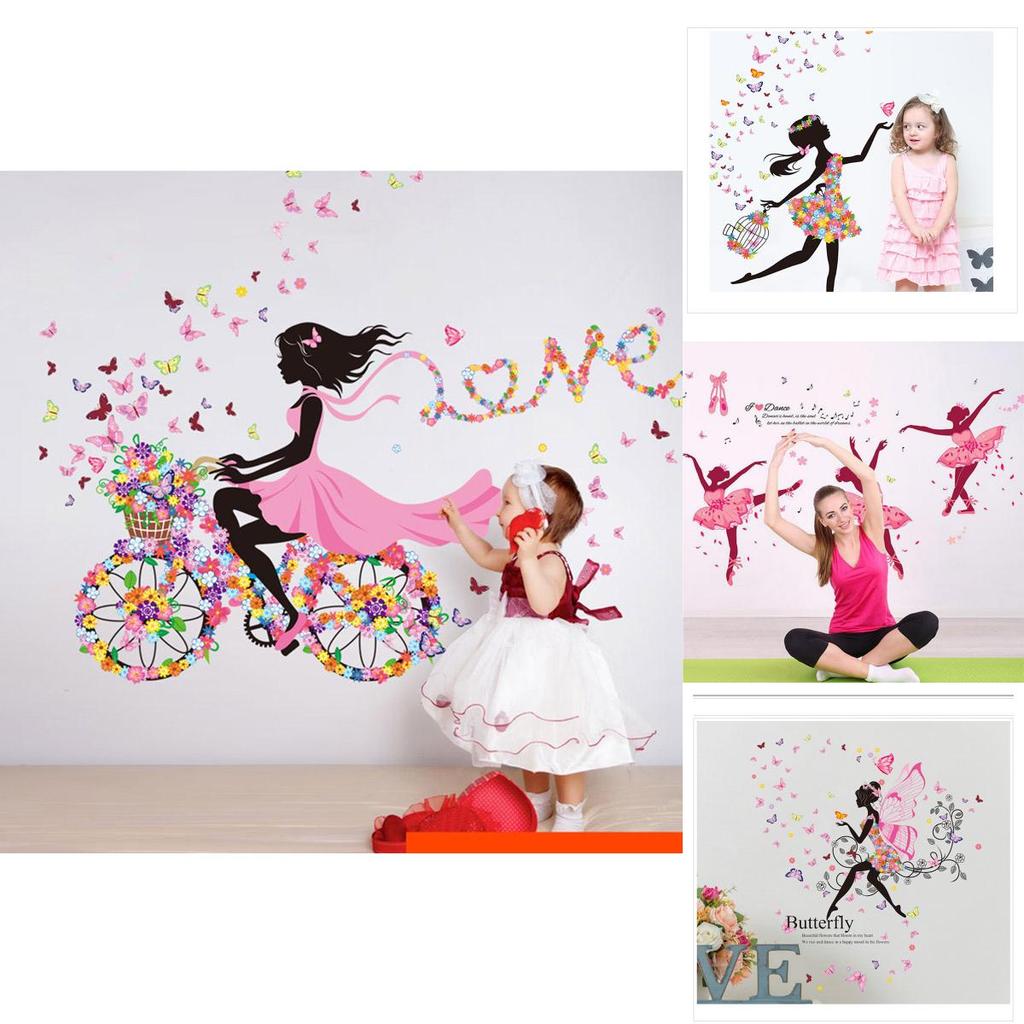 Очаровательные ПВХ наклейки на стену с рисунками девочки, бабочек и цветов для детской комнаты