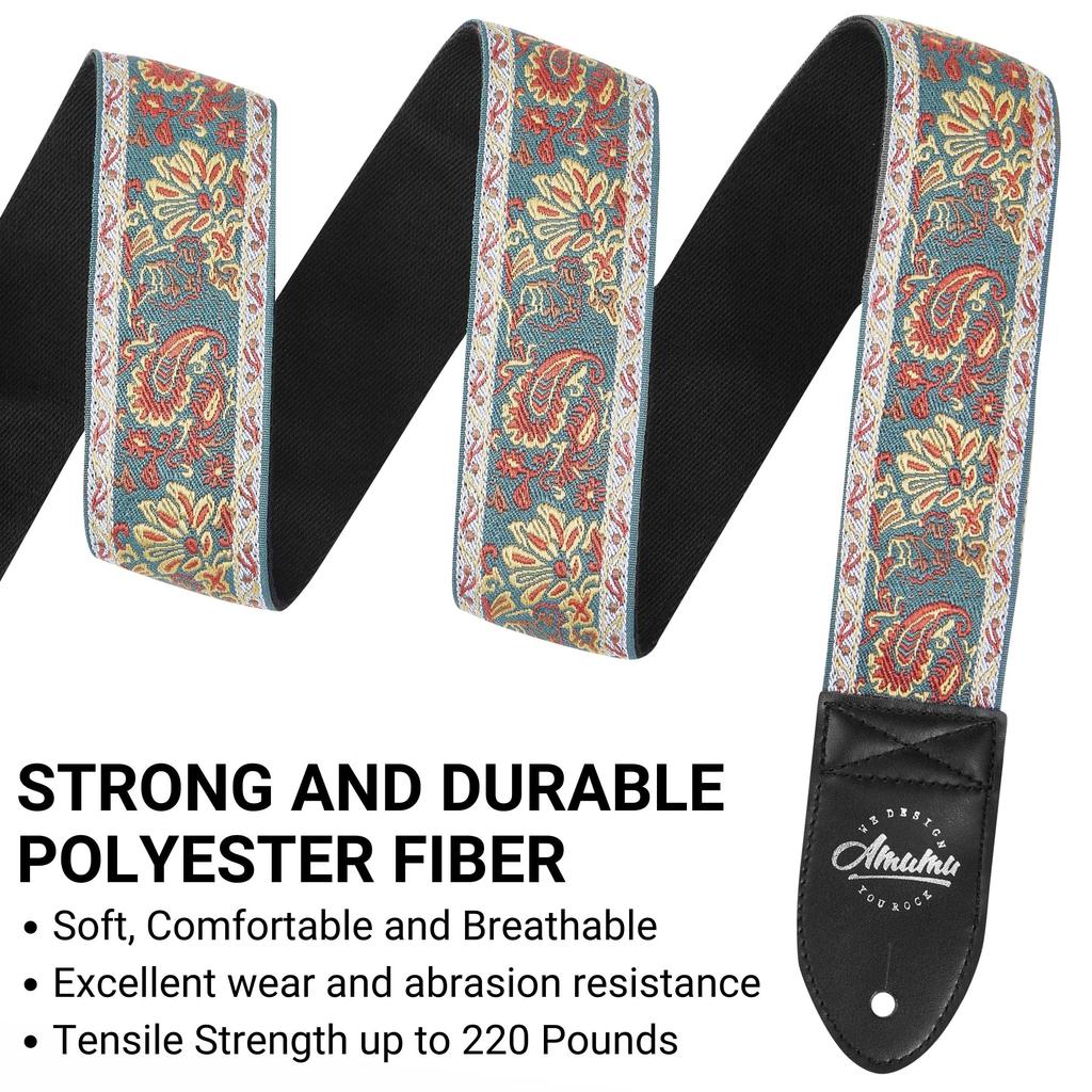 [Amumu] Guitar Strap Paisley Vintage Jacquard for Bass, Electric & Acoustic Guitar Accessories