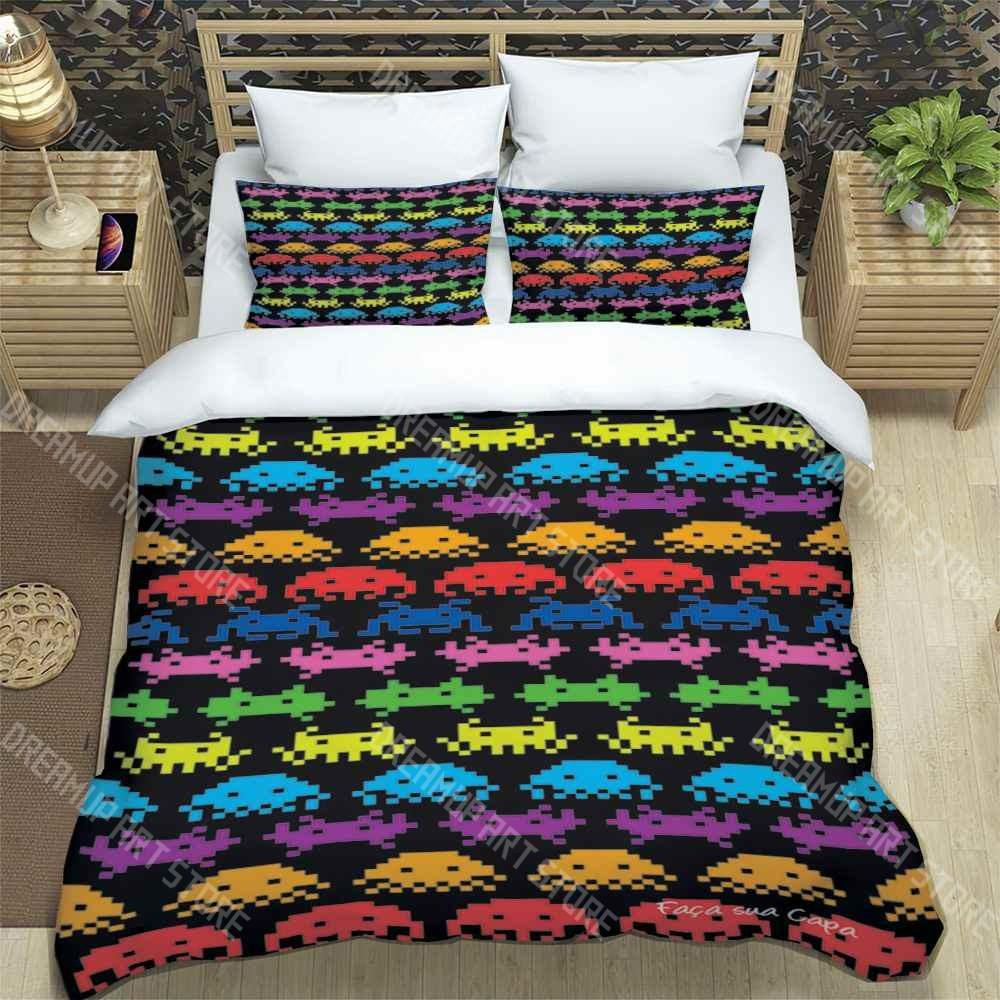Creative Switch Game Trendy Print Three-piece Set Suitable for Kids or Adults Quilt Cover Pillowcase Bedding Set Birthday Gift