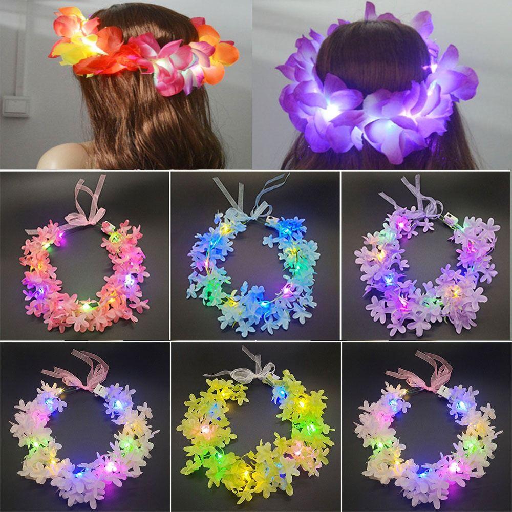 Women Girls Halloween Crown Flower Christmas Party Decoration Glowing LED Wreath Light Up Headband