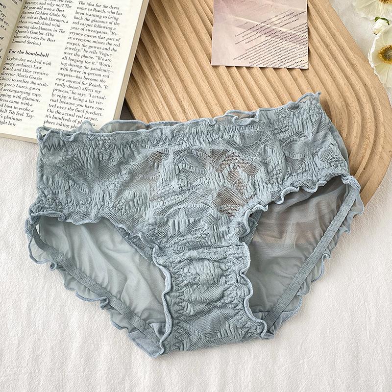 Women's Sexy Lace Hollow Fun Gauze Bubble Pants Cotton File Underwear