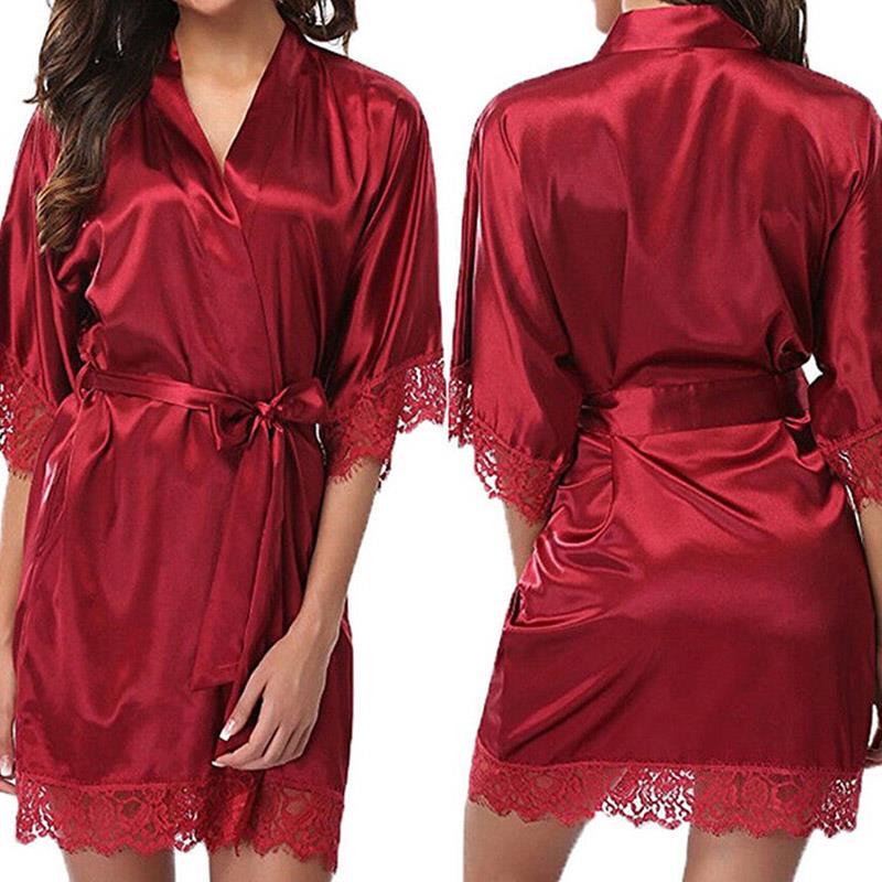 Женская летняя сексуальная ночная рубашка, однотонный шелковый атласный халат, свадебное платье подружки невесты, банный халат
