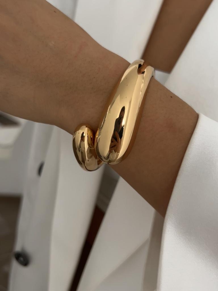Ingemark Punk Hip Hop Irregular Metal Bangles for Women 2025 Trend Vintage Gold Color Water Drop Spring Bracelets Men Jewelry