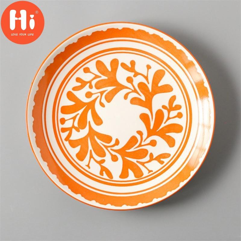 Japanese Style 8 Inch Ceramic Under Glazed Vegetable Dinner Plate Simple Dessert Plate Household Small Steak Dish Food Container