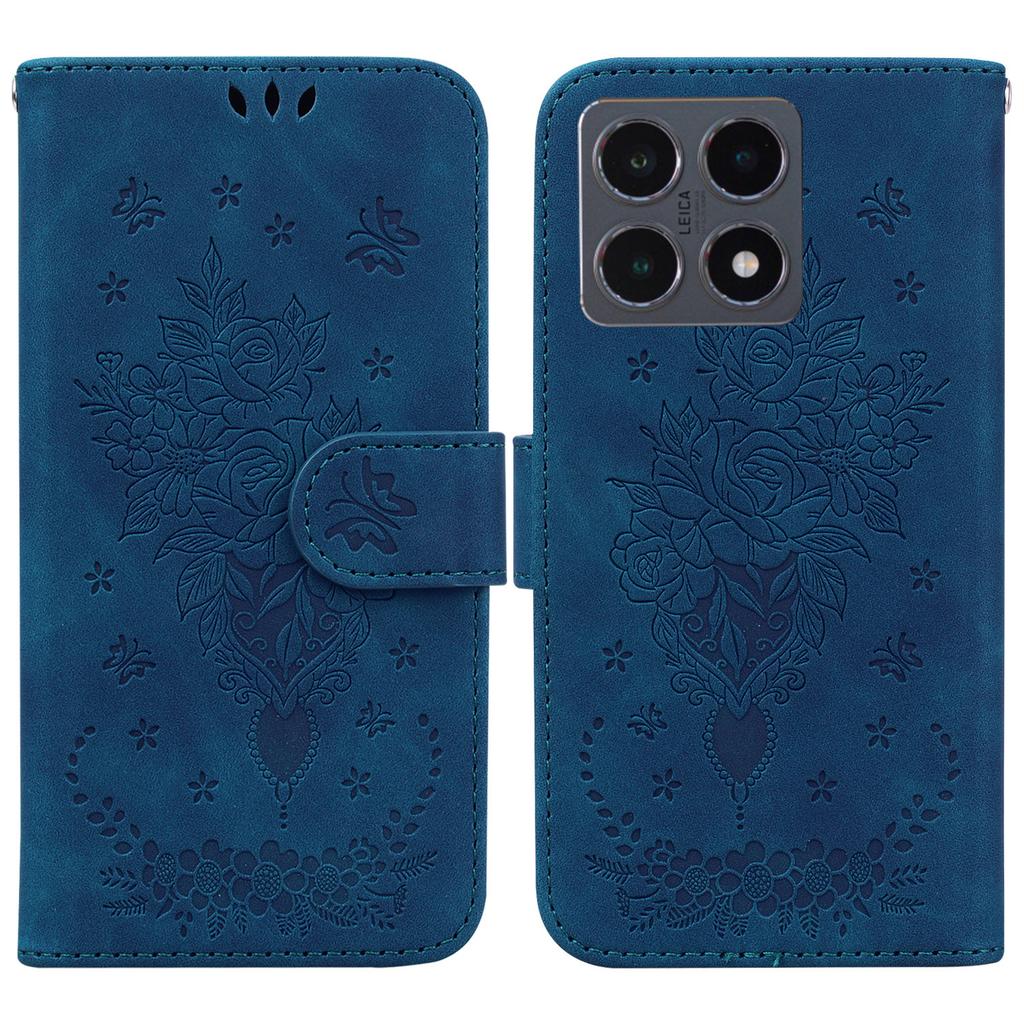 For Xiaomi 15T Case Butterfly Flower Imprint PU Leather Wallet Phone Cover with Strap
