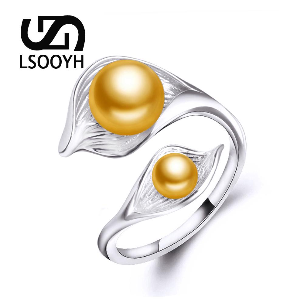 LSOOYH Кольцо с двойным жемчугом и листом, натуральный пресноводный жемчуг, серебряный цвет, регулируемое отверстие в кольце