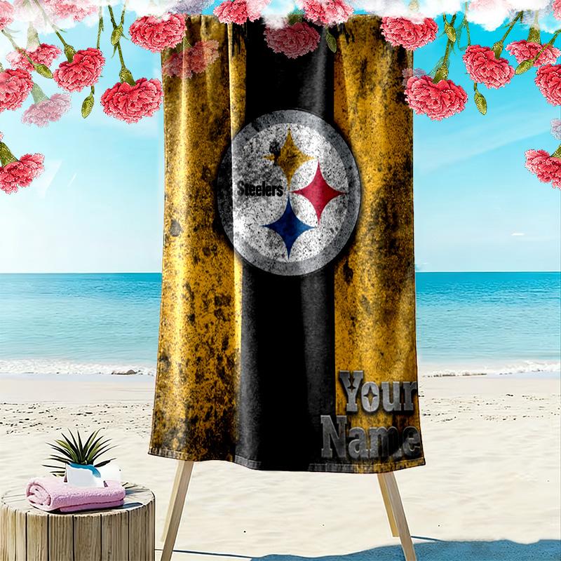 Name Custom Pittsburgh Steelers Print Beach Towel, Large Soft Quick Dry Towel for Beach Camping Swimming