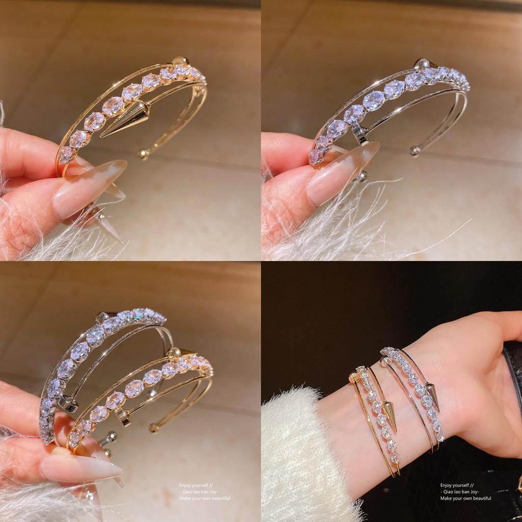 Gold Silver Zircon Hoop Hand Chain With Geometric Design For Fashion Accessories