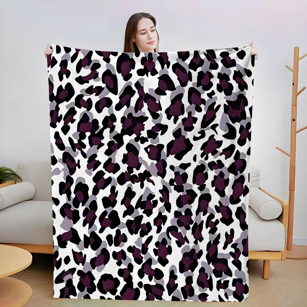 White Base Purple Leopard Print Throw Blanket,Warm Lounge,Bedroom Cover,Birthday Anniversary Fashion Indoor Offering