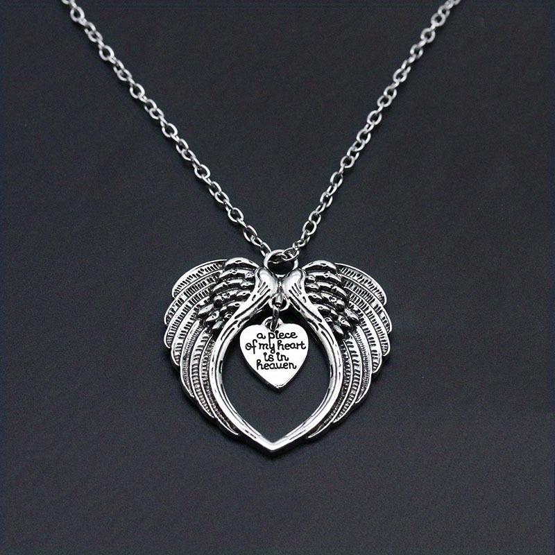1pc Zinc Alloy Angel Wings "A Piece Of My Heart Is In Heaven" Pendant DIY Necklace Keychain Jewelry Accessories