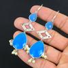 925 Sterling Silver Pear Natural Aqua Chalcedony Dangle Drop Earrings Jewelry