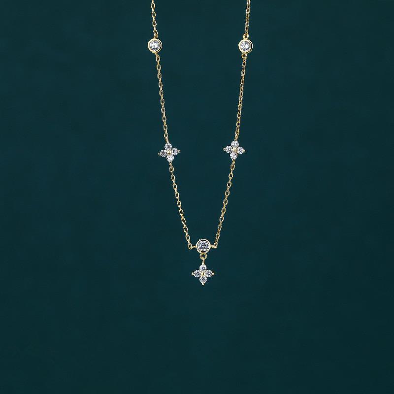 925 Sterling Silver Inlaid Zircon Flower Necklace for women Exquisite Sweet Wedding Jewelry Accessories Gifts