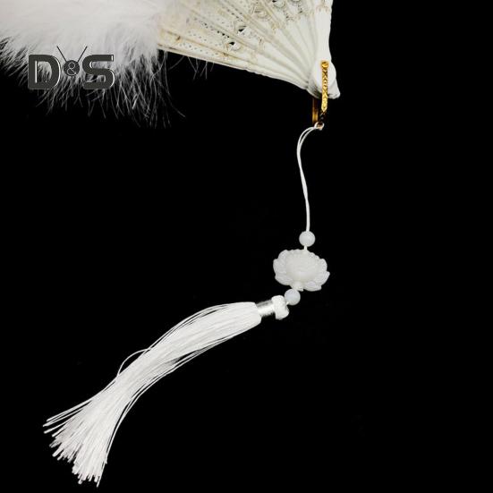 Винтажный складной веер с перьями и кружевом с кисточками, портативный летний ручной веер, украшение для танцевального представления, реквизит для костюмов для вечеринок