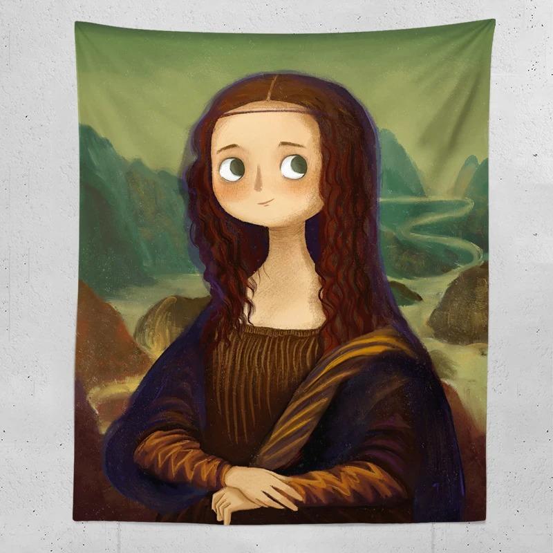 Hand Painted Cute Mona Lisa Decorative Tapestry Home Wall Decoration Office Living Room Tapestry