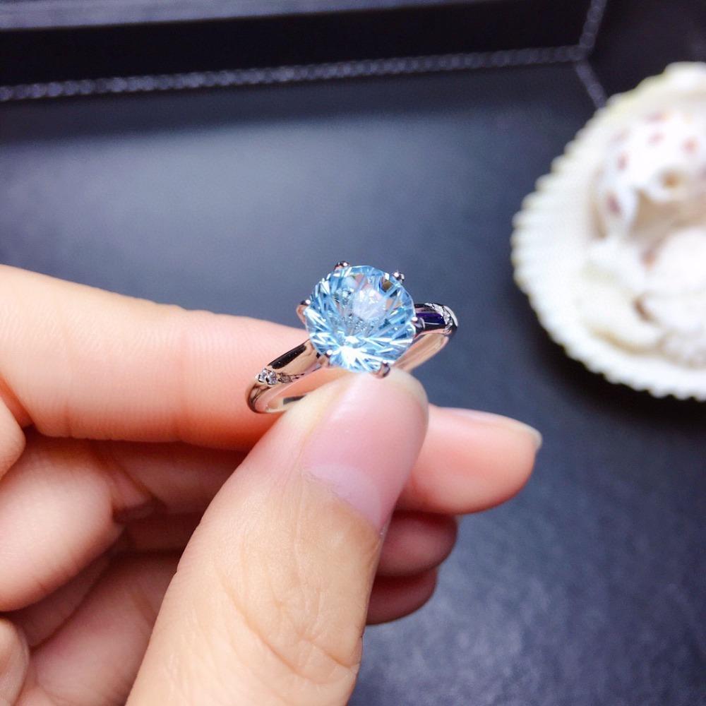 2Ct Firework Cut Sky Blue Topaz Ring for Women Sparkling Adjustable Open Ring