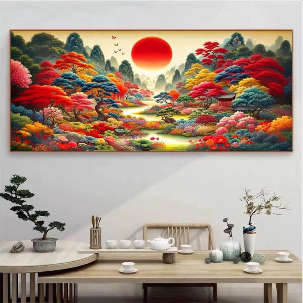 5D Diamond Painting Full Diamond Hongyun Maple Cross Embroidery Mosaic Art New Style Landscape Painting Autumn Wind Red Leaves DIY Decoration