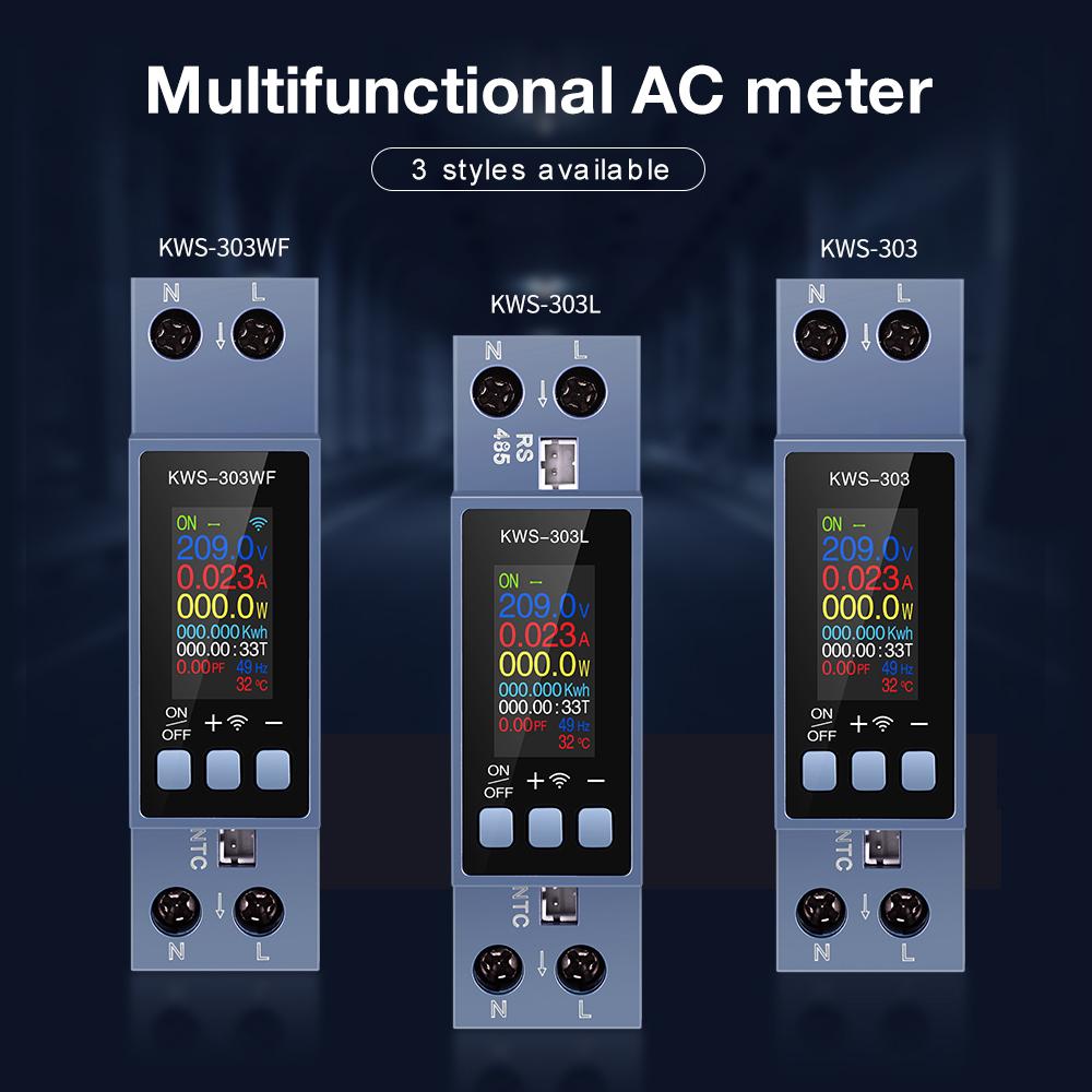 KWS-303 8 in1 Power Meter Smart Switch Multifunctional AC Meter Timer Relay Guide Rail Type Metering Switch 85-290V Energy Meter