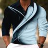Geometric Gradient Lines Men's Business 3D Printing Leisure Spring and Autumn Long-sleeved Polo Shirt