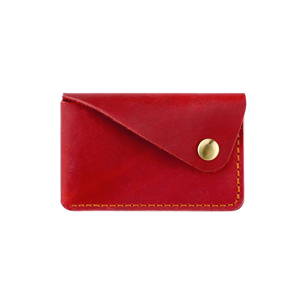 Retro Handcrafted Crazy Horse Leather Envelope Card Holder, Vintage Genuine Leather Slim Card Wallet with Snap Button for Men