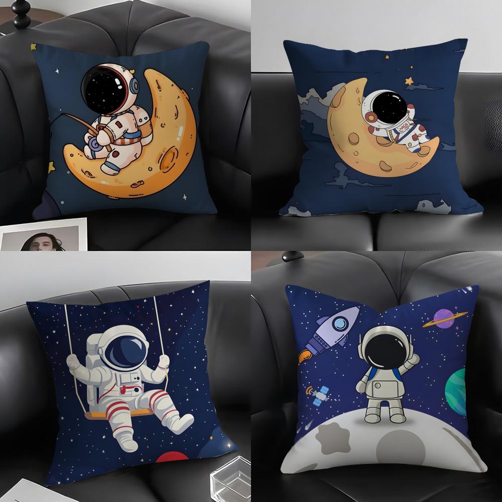 Astronaut Cute Cushion Cover Pillowcase Ultra Soft Skin Friendly Fabric Cloud Like Comfort Concealed Zipper