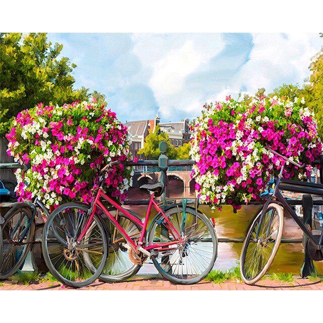 Пейзаж DIY 5D алмазная живопись набор для вышивки крестом мозаика красивый розовый цветок велосипед Алмазная вышивка украшение дома подарок