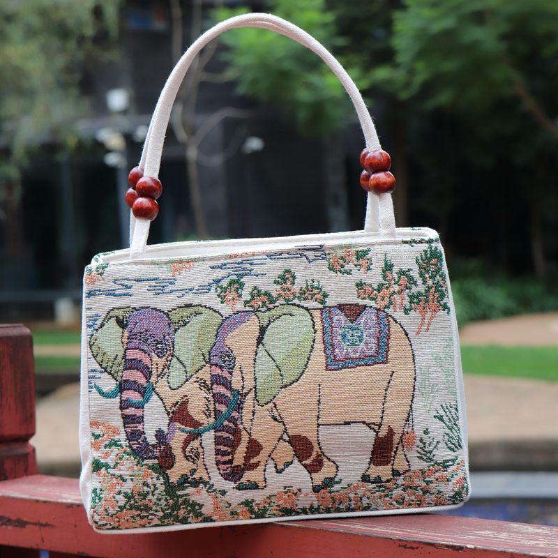 WTEMPO Women's Casual Ethnic Style Embroidered Handbags Colorful Canvas Bag Middle-aged Women's Casual Handbags