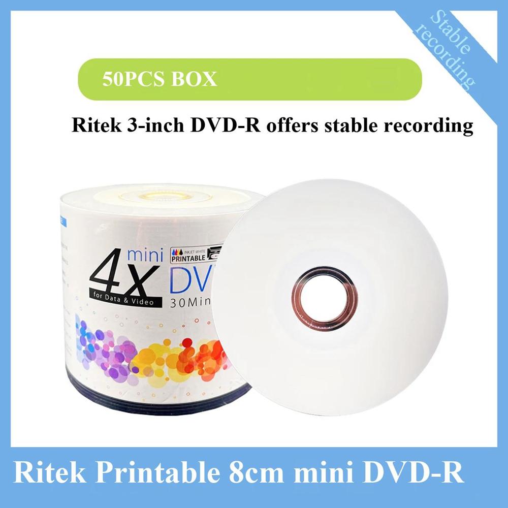 50 ШТ. Ritek Печатаемые Мини DVD-R Пустые Записываемые Диски 3 дюйма/8 см 1,46 ГБ 30 мин Скорость 4X для Видеокамеры Хранения Данных и Видео