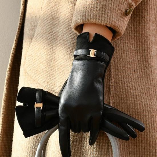 Женские зимние перчатки с сенсорным экраном, замшевые и из искусственной кожи, с плюшевой подкладкой, теплые