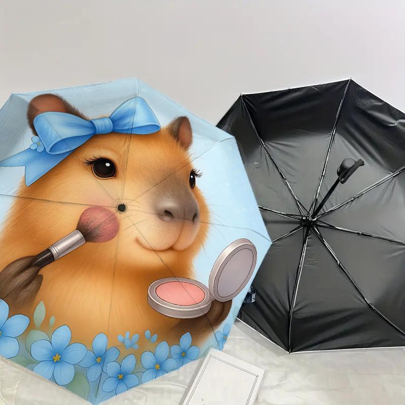 1PC Guinea pig, Makeup Umbrella-8-Rib Reinforced, Automatic Open, Lightweight & Durable, Cute Fashion Accessory for Outdoor, Beach or Casual Use, Beac