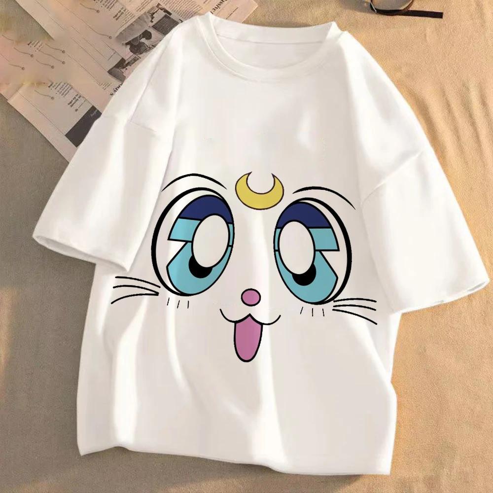Женская аниме-футболка Sailor Moon, летняя, повседневная, с мультяшным принтом, милая, с круглым вырезом, одежда с коротким рукавом, модные топы, подарок