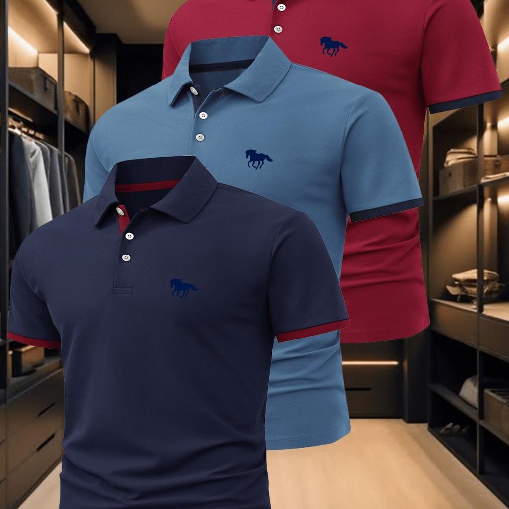 3Pcs Men'S Polo Shirt Fashion Business Casual Lapel, Comfortable Summer Breathable Short-Sleeved Lapel Polo Shirt Top Gift