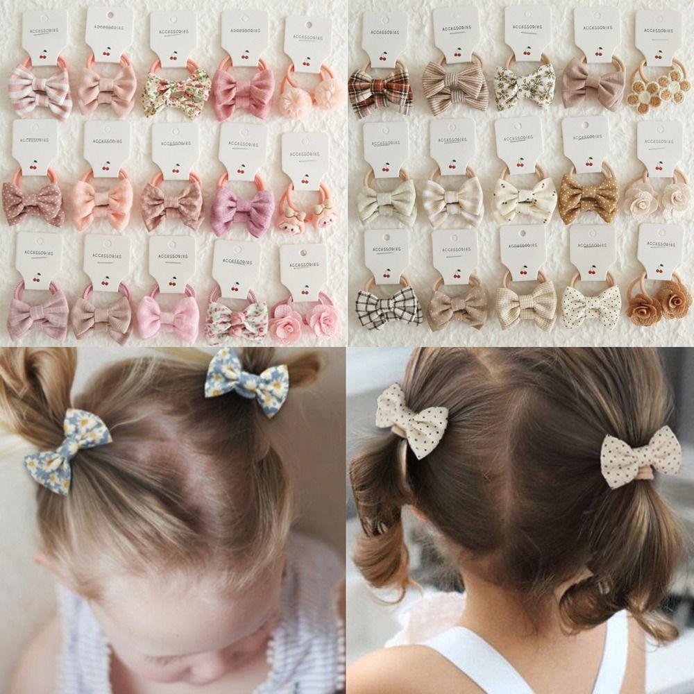 10Pcs Kids Girls Hair Ties Bowknot Sweet Bows Flower Headdress Fashion Hair Rope