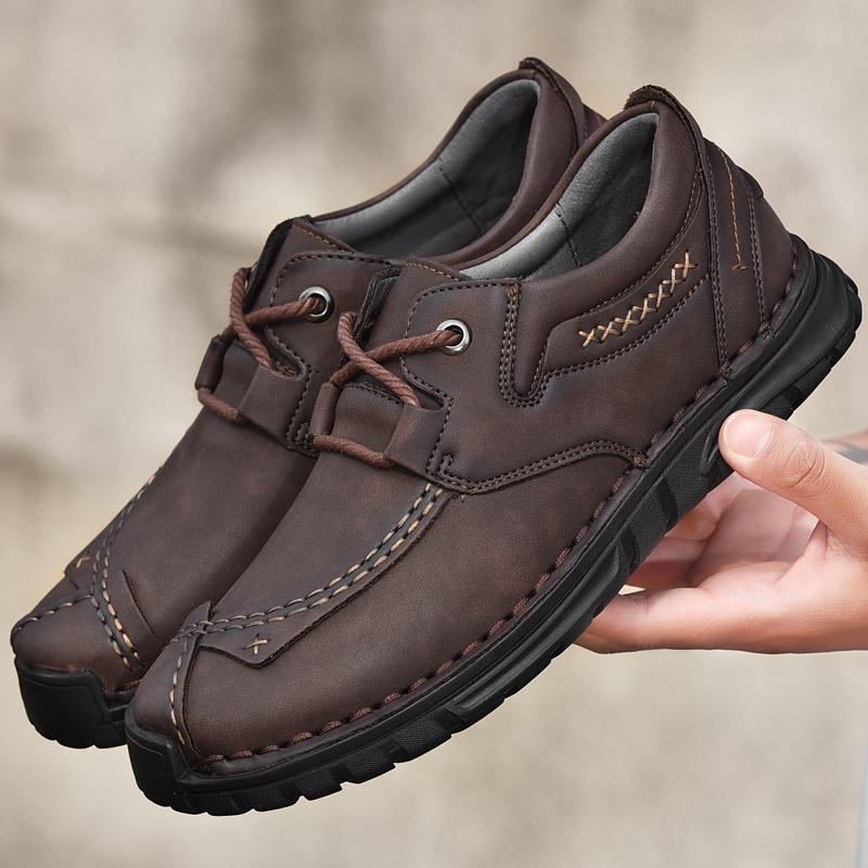 Повседневная обувь Ретро-обувь из коровьей кожи Мужские мокасины Повседневная обувь из кожи ручной работы Мокасины Мужские туфли на плоской подошве