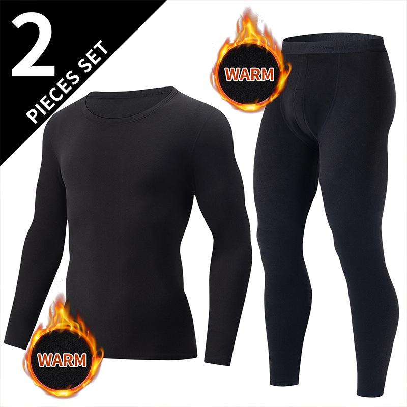 Men's Thermal Underwear Set Crew Neck Warm Base Layer Cotton Top and Bottom Juniors Comfortable Elastic Waist