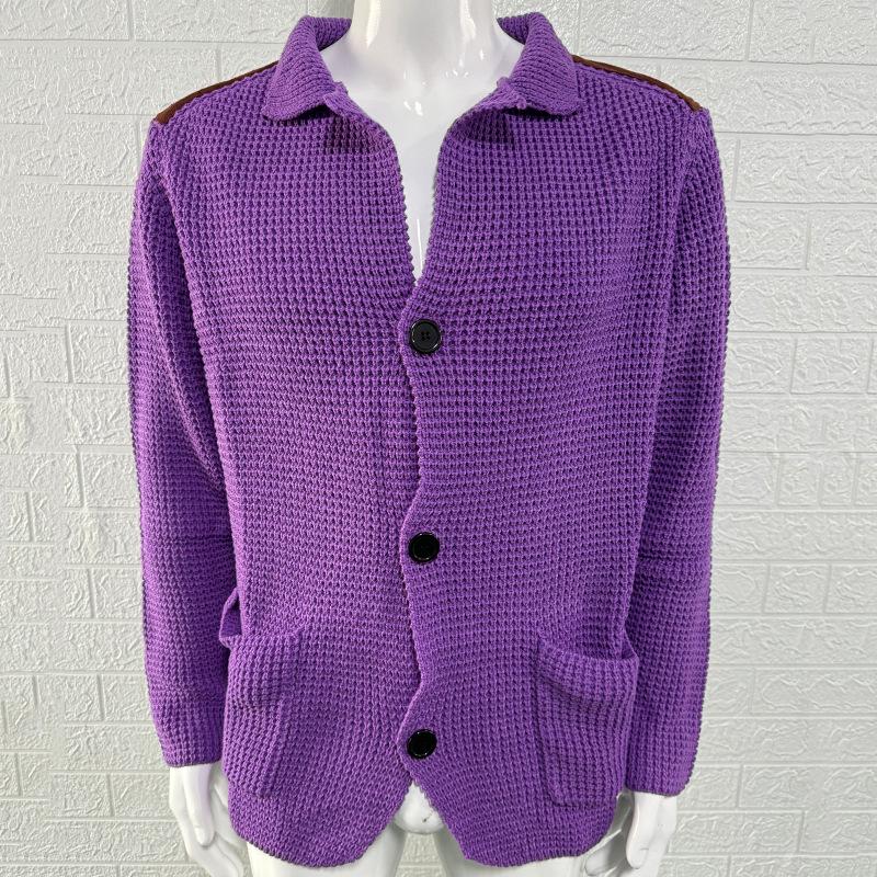 Мужской кардиган приталенного силуэта с отложным воротником больших размеров - Европейский и американский стиль. Осень/Зима 2025.