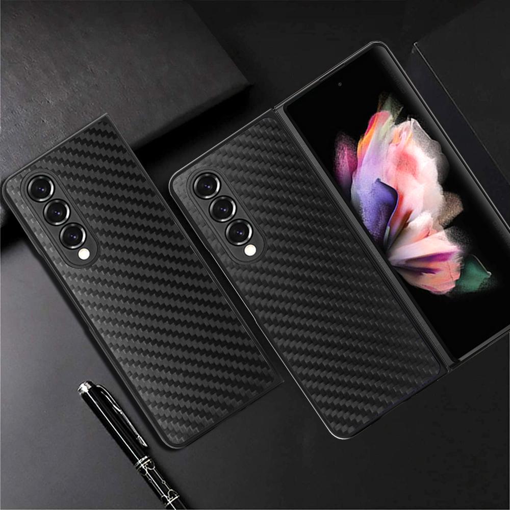 Роскошный тонкий чехол для телефона из углеродного волокна для Samsung Galaxy Z Fold 3 5g, противоударный чехол с защитной пленкой для экрана