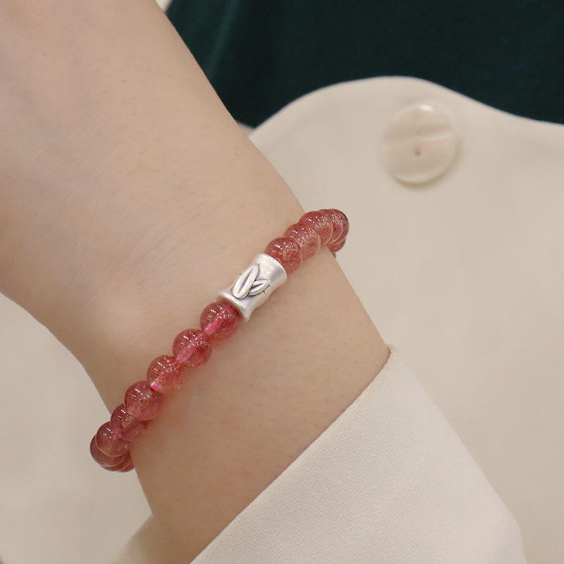 S925 Sterling Silver Natural Strawberry Crystal Bracelet Bracelet Bangles Women Fashion Jewelry Accessories Gift
