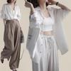 New Arrivals Open Run Women Vertical Stripe Loose Fit Collar Neck Classic Shirt