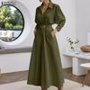 Women Turn Down Collar Long Sleeve Loose Casual Long Shirt Dress