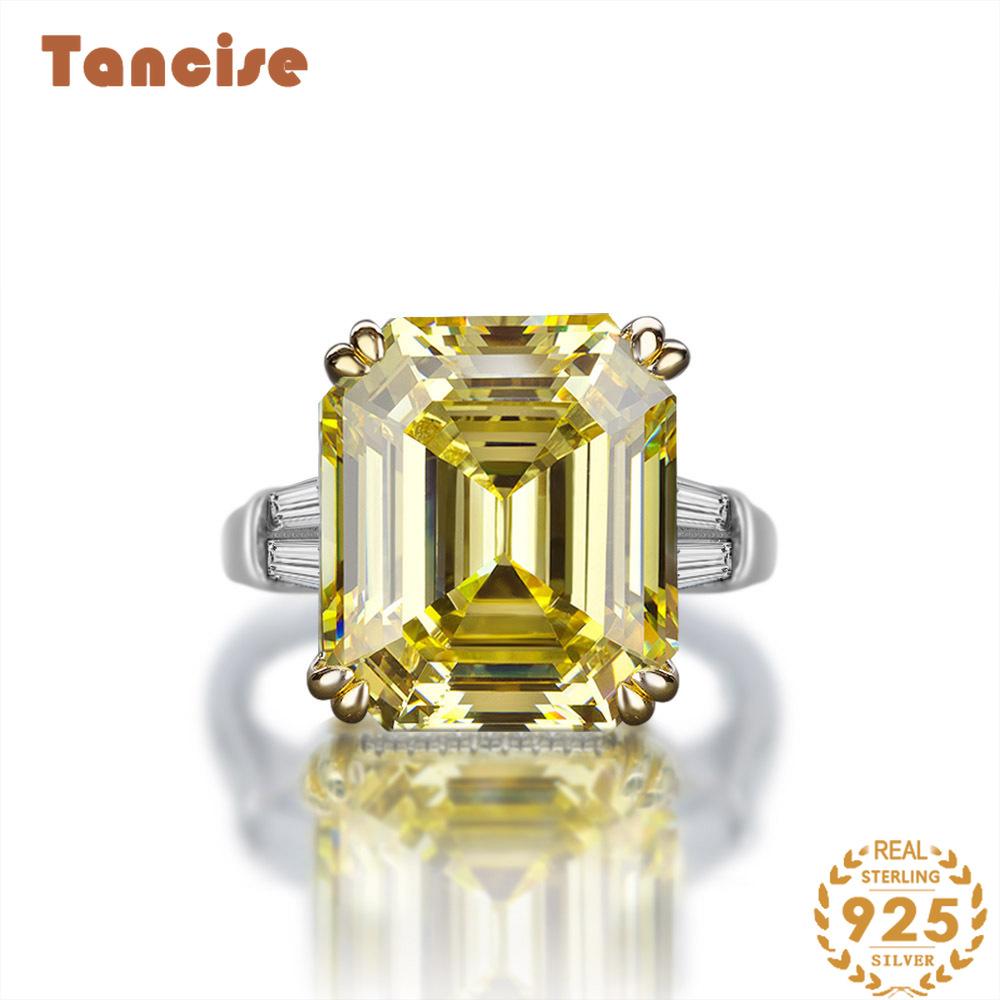 TanciseS925 Sterling Silver Square Ring Synthesized 7A Zircon Luxury Diamond.