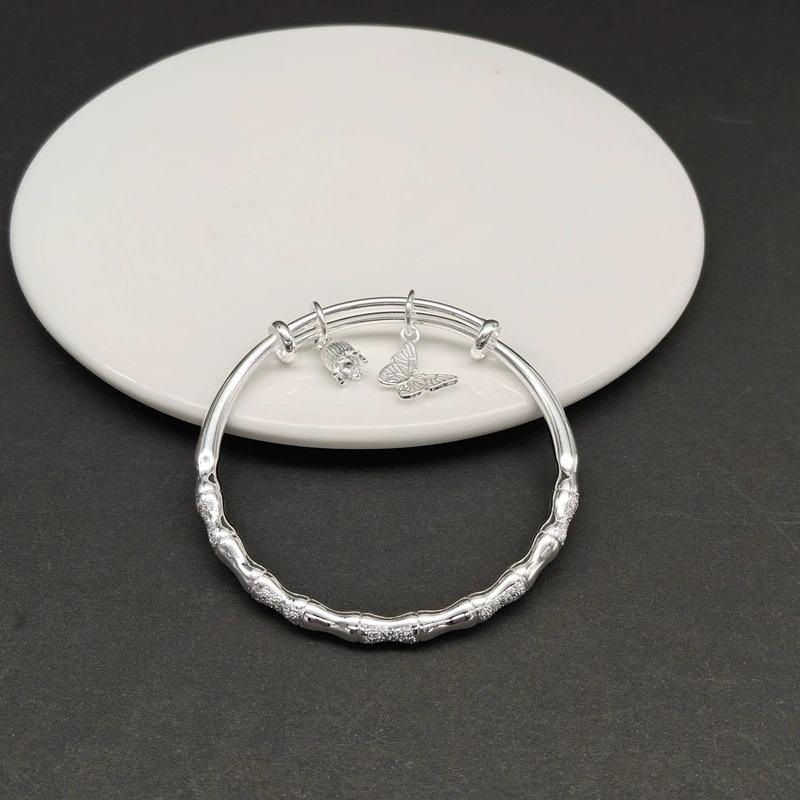 New Chinese-style national design Silver-plated white copper adjustable sliding solid personalized fashion butterfly and bamboo bracelet